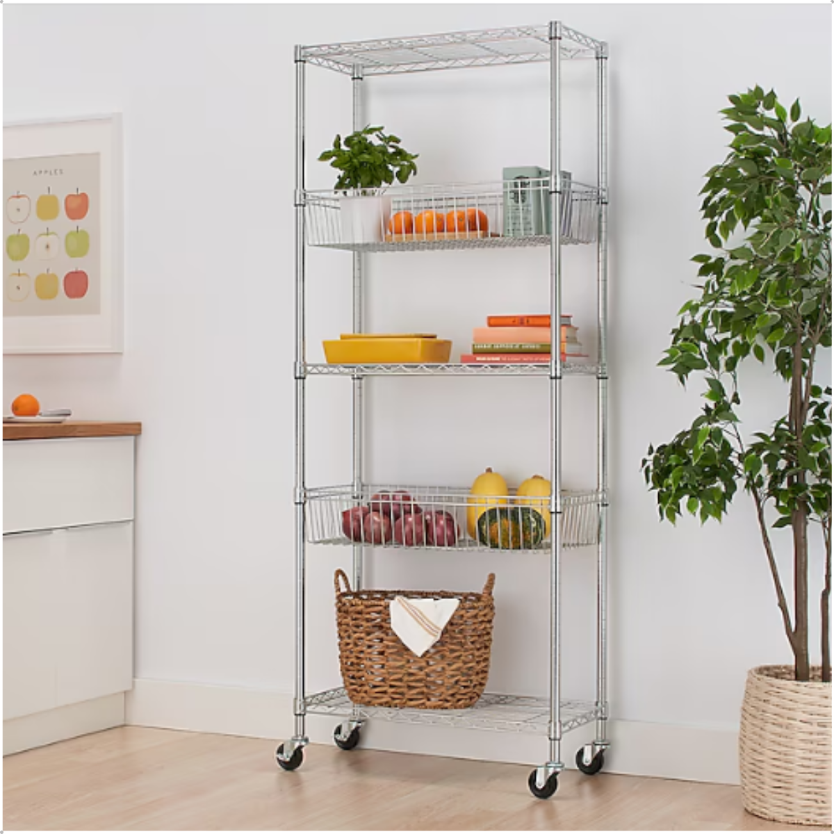 Estantes 5P cromada EC5P604518 com cestos ambientada
